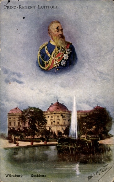 Kunstenaarskaart Donadini, Würzburg am Main Neder-Franken, prins-regent Luitpold, Würzburg, residentie