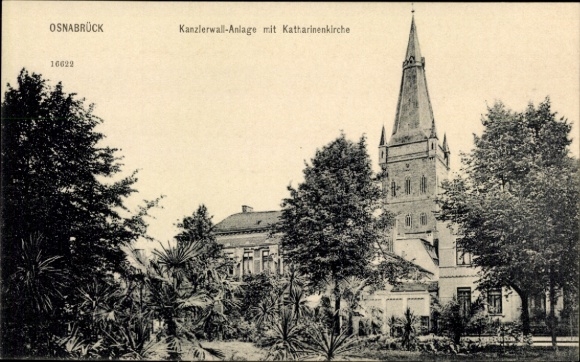 Ak Osnabrück in Niedersachsen, Kanzlerwall-Anlage, Katharinenkirche, historische Ansicht