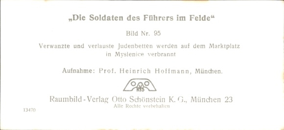 Stereo image photo "The Führer's soldiers in the field", No. 95, Jewish beds are burned