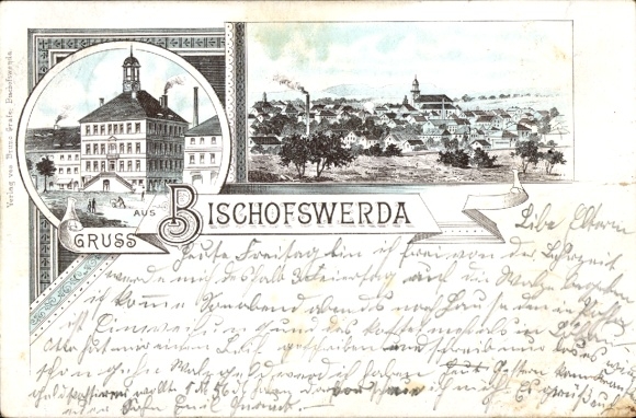 Vorläufer Litho Bischofswerda, Panoramablick auf die Stadt, Rathaus