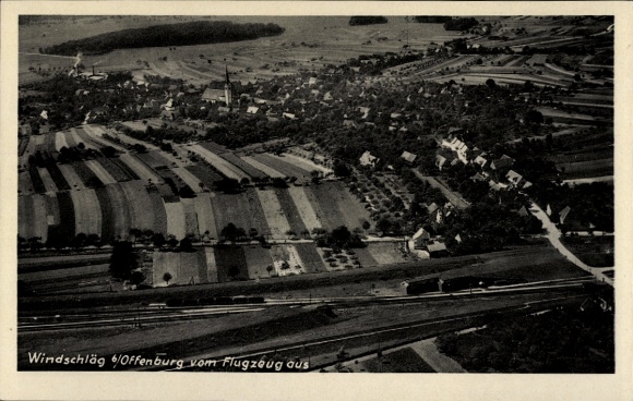 Postcard Windschläg Offenburg in Baden Black Forest, aerial view of Windschläg, landscape, houses, fe