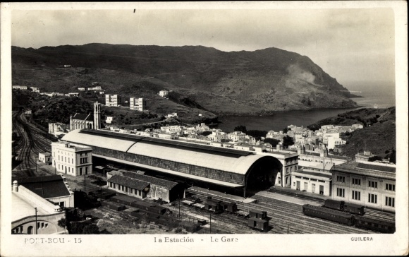 Postcard Portbou Catalonia, La Estacion, train station from a bird's eye view