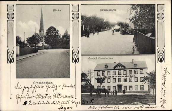Ansichtkaart Grossbothen Grimma in Saksen, kerk, straatgebied, herberg