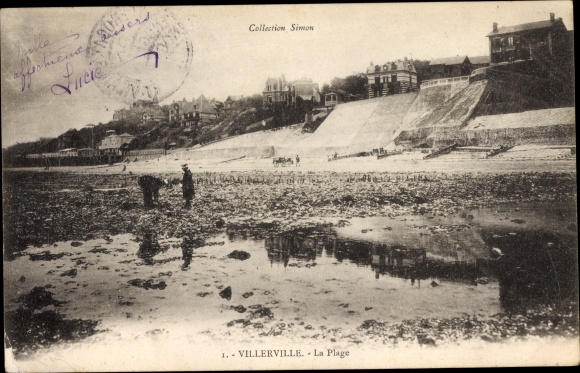 Postcard Villerville Calvados, the Beach, Ebbe