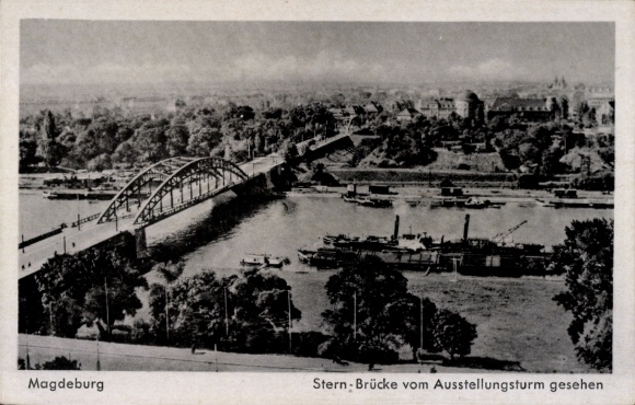 Postcard Magdeburg on the Elbe, Sternbrücke seen from the exhibition tower
