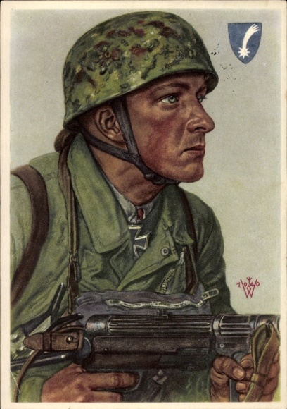 Artist Postcard Willrich, Wolfgang, Sergeant Helmut Arpke, Knight's Cross recipient, VDA School Collection 1940