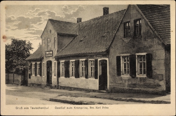 Ak Teutschenthal im Saalekreis, Gasthof zum Kronprinz, Karl Prinz, Eingang