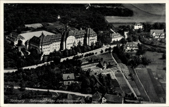 Postcard Backnang in Württemberg, aerial photograph, National Political Education Institute, houses, streets