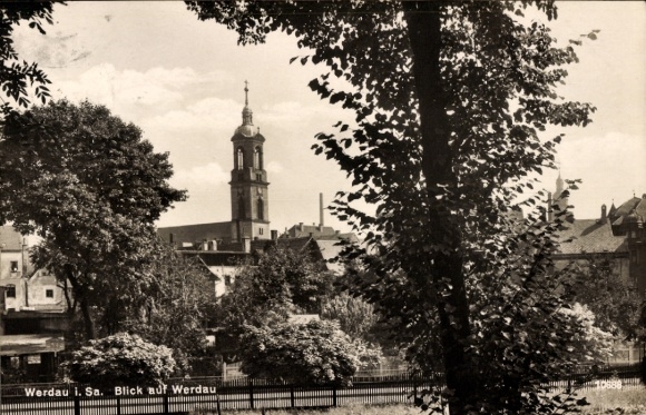 Postcard Werdau an der Pleiße in Saxony, partial view, church