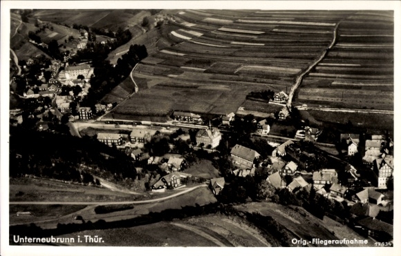 Postcard Unterneubrunn Schleusegrund Thuringia, aerial view of rural surroundings, many houses