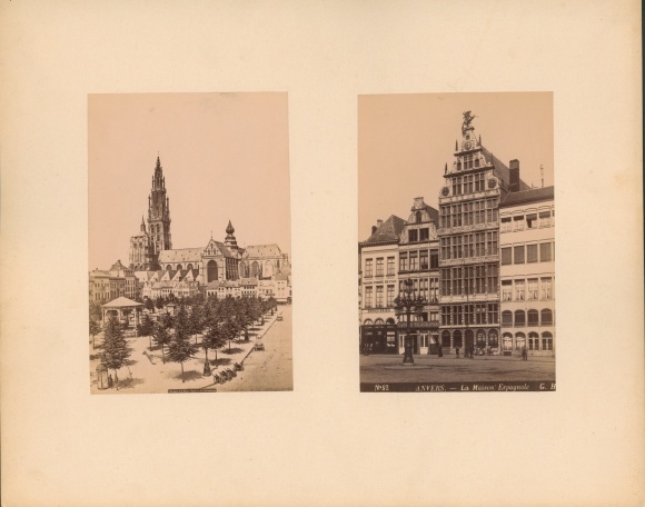 Photo around 1880, Anvers Antwerp Flanders, La Place Verte, La Cathedrale, La Maison Espagnole