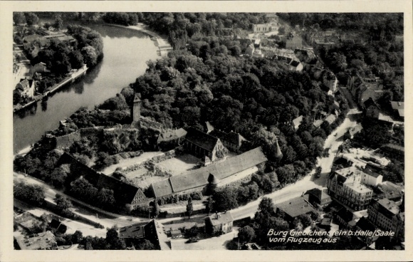 Postcard Giebichenstein Halle an der Saale, aerial photograph, castle