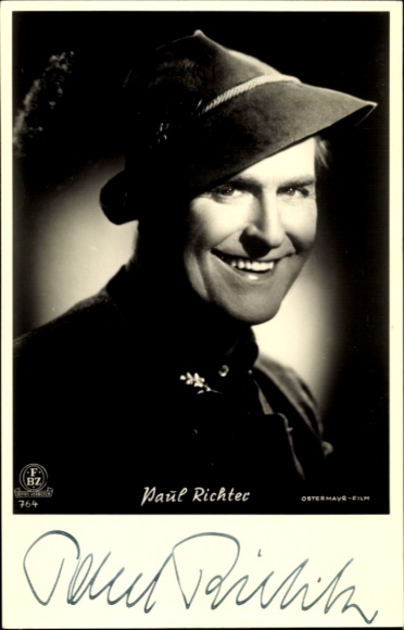Postcard actor Paul Richter, portrait, autograph, hat