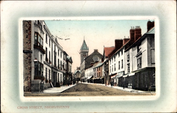 Postcard Abergavenny Wales, Cross Street