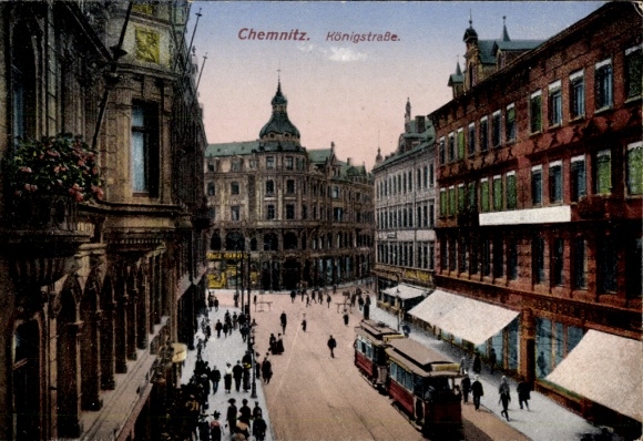 Postcard Chemnitz Saxony, Königstraße, tram