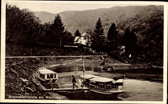 Postcard Gemünd Schleiden in the Eifel, boat departure point at the Waldhotel