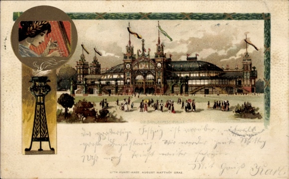 Embossed Chromo-Litho Graz Styria, 6th German Singers' Festival 1902, Festival Hall