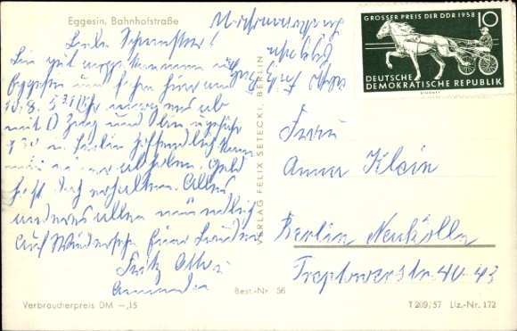 Postcard Eggesin in Mecklenburg Vorpommern, Bahnhofstraße, business, owner J. Dresen
