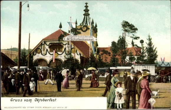Postcard Munich Bavaria, Oktoberfest, Schottenhammel beer tent