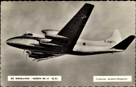 Postcard British aircraft De Havilland Heron Mk II, G-AMTS