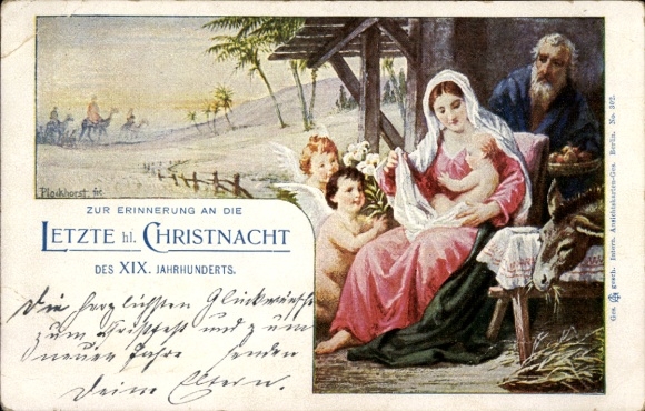 Artist PC Plockhorst, Merry Christmas, nativity scene, last Christmas night XIX. century