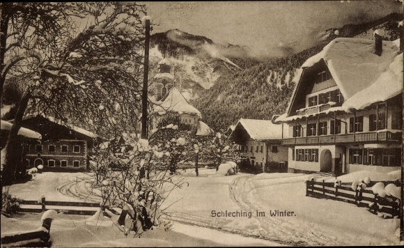 Postcard Schleching in Upper Bavaria, local section in winter