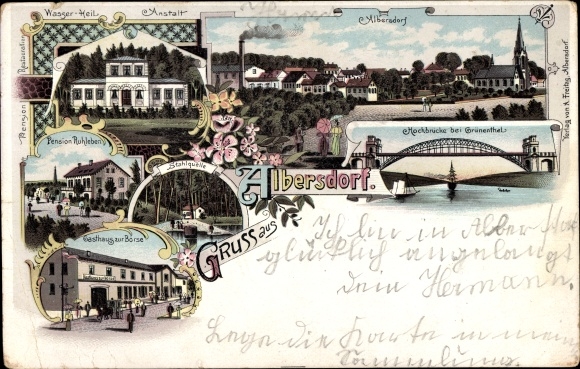 litho Albersdorf Dithmarschen, watersanatorium, pension Ruhleben, herberg aan de beurs, hoge brug