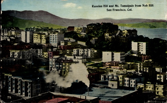 Ak San Francisco Californië Usa, uitzicht op Russian Hill, Mount Tamalpais, Nob Hill, stadsgezicht