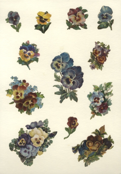 12 Oblaten Stiefmütterchen, ca. 9 x 6 cm bis 4 x 2,5 cm