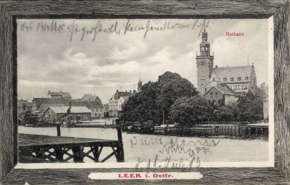 Postcard Leer in East Frisia, town view with town hall