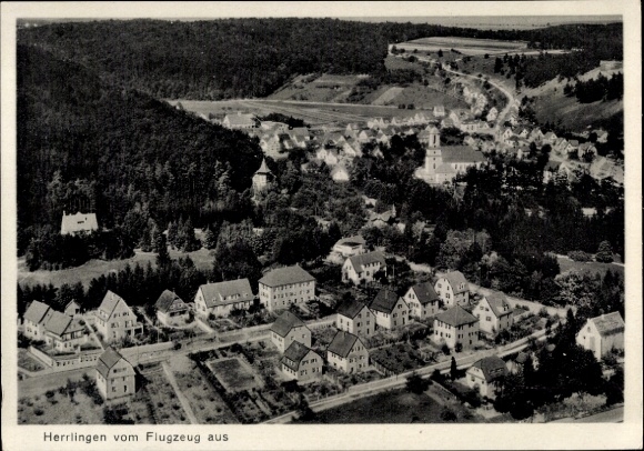 Postcard Herrlingen Blaustein in Württemberg, aerial photograph