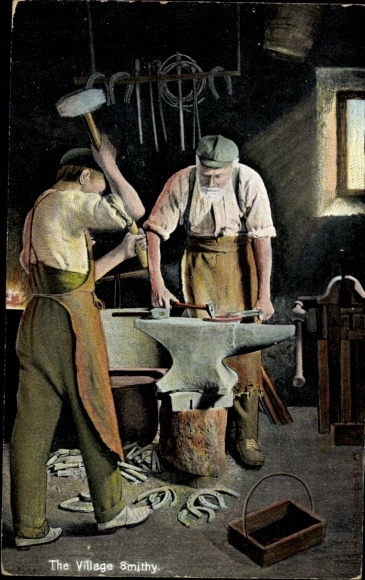 Postcard workshop, blacksmith, anvil, hammer