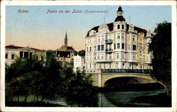 Postcard Guben in Lower Lusatia, on the Lubst, Jungfernbrücke