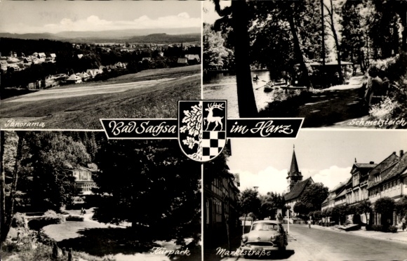 KP Bad Sachsa w górach Harz, Panorama, Schmelzteich, Flurpark, Marktstraße