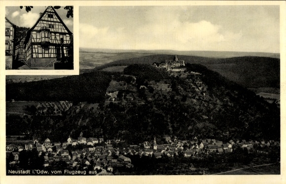 Postcard Neustadt Breuberg im Odenwald, aerial photograph, half-timbered house