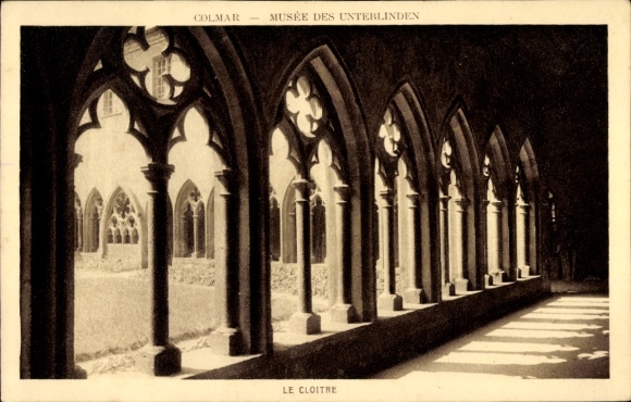 Ak Colmar Kolmar Elsass Haut Rhin, Mönchsklausen, gotische Fenster, Licht und Schatten