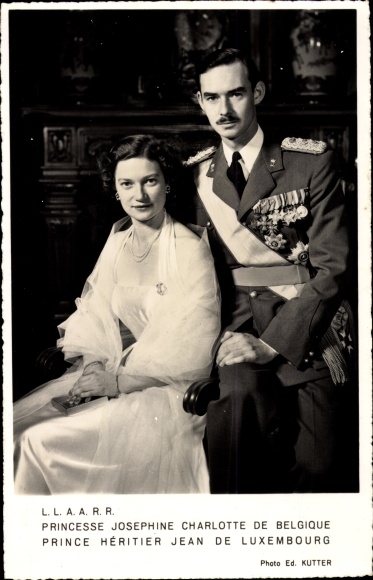 Postcard Princess Josephine Charlotte of Belgium, Hereditary Prince Jean of Luxembourg