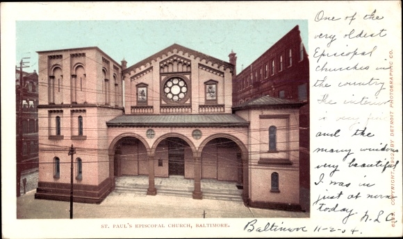 Briefkaart Baltimore Maryland de VS, St. Paul's Bisschoppelijke Kerk