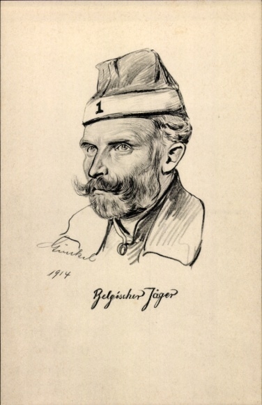 Künstler Ak Belgischer Jäger, Soldat in Uniform, 1914
