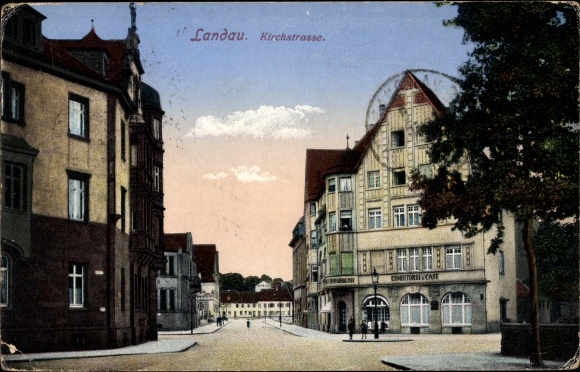 Postcard Landau id Pfalz, Kirchstrasse, pastry shop