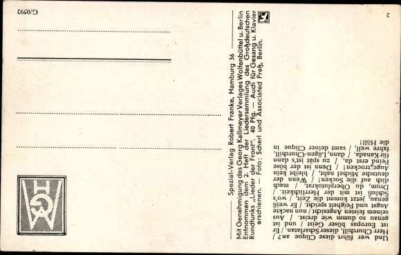 Song Postcard The Song of the Liar Lords, Willi Rudek, Churchill, Halifax, Duff Cooper