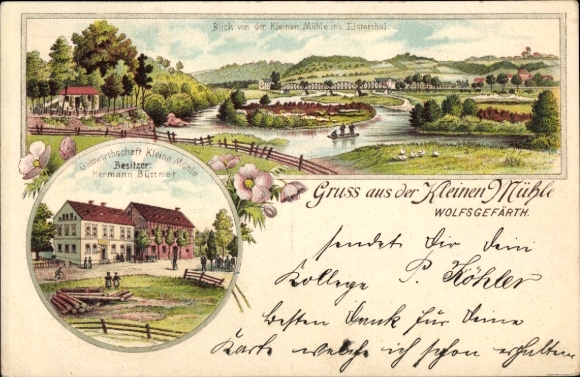 Postcard Wolfsgefärth Zedlitz in Thuringia, Elsterthal, small mill, inn