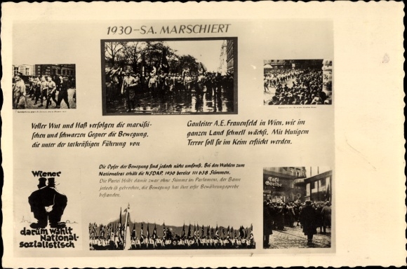 Postcard Wien, SA marches 1930, exhibition Battle for Vienna 1941