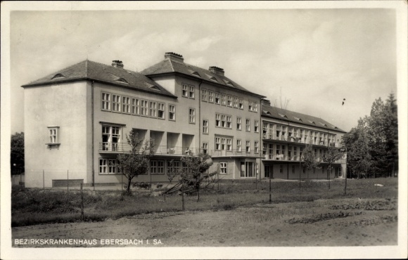 Postcard Ebersbach in Saxony, district hospital seen from the outside