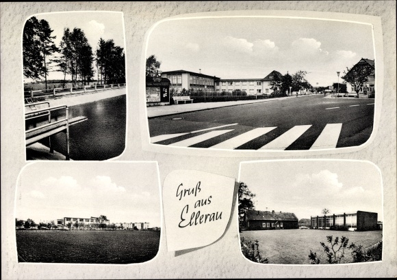 Ak Ellerau Holstein, straatbeeld, zebrapad, zwembad met duikplank