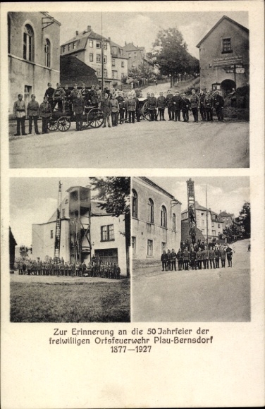Ak Plaue Bernsdorf Flöha in Sachsen, 50-Jahrfeier der freiwilligen Ortsfeuerwehr 1877-1927
