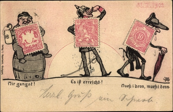 Znaczki KP 31.3.1902, pożegnanie ze znaczkami wirtembergii i bawarskimi