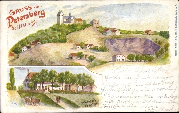 Artist Chromo-Litho Petersberg in the Saalekreis, Panorama, Wehde&#39;s Gasthof