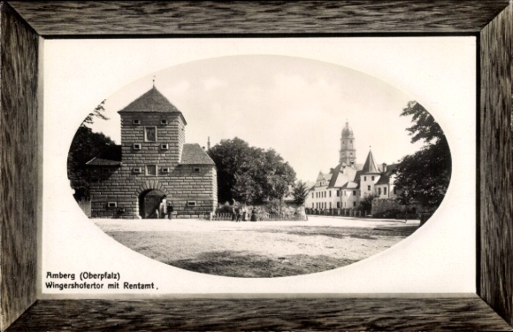 Passepartout Ak Amberg in der Oberpfalz Bayern, Wingershofer Tor, Rentamt