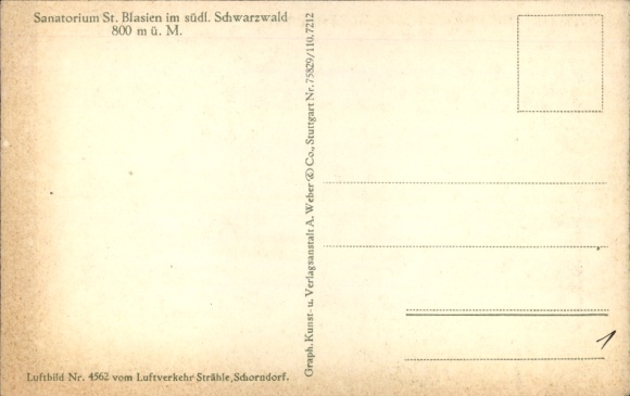Postcard St. Blasien in the Black Forest, aerial photograph of the Black Forest Sanatorium, 800 m above sea level.